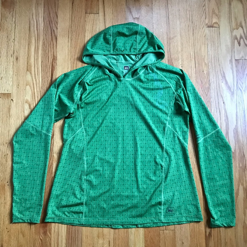 REI Mexico Design Women’s Green Hooded Long Sleeve Lightweight Pullover Large